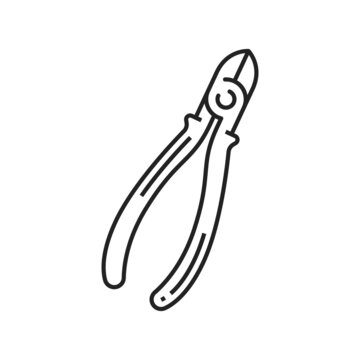 recommend clip art: Diagonal pliers isolated closed side cutters thin line icon. Vector snips or nippers used electricians network engineers to cut wire, pliers. Wire cutters or diagonal cutting pliers repair tool