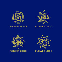 Line Art Gold Flower and Star Logo on Blue Background