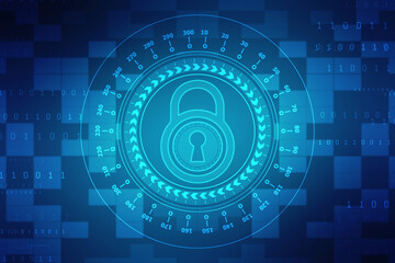Digital Padlock on abstract technology background, Technology security concept. Modern safety digital background. Protection system, Cyber Security and safety information, personal data concept.