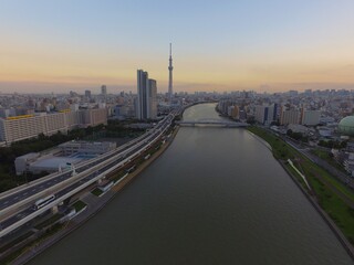 Fototapeta na wymiar 隅田川上空からスカイツリー