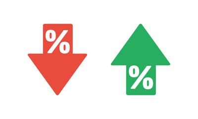 Fototapeta premium percent sign with green up and red down arrows, inflation or tax vector icon