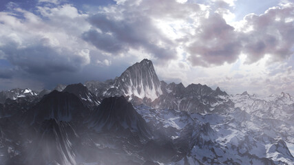 Snowy sharp edges mountains aerial flight view
Aerial view over beautiful sharp edges snowy rocky mountains 
