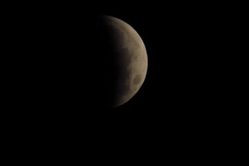 Lunar eclipse, at night, white crescent.