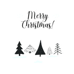 Christmas card with Christmas tree isolated on white. Vector Illustration.