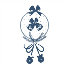 Christmas ball ornament simple design. Hand drawn Christmas bauble. Decoration isolated elements. Doodles and sketches vector illustrationю