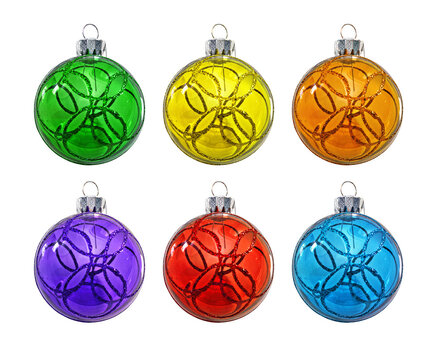 Set collection christmas color ball. Isolated on white.