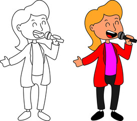 Children illustration about occupation , singer, entertainer 