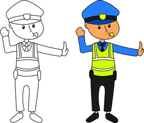 Children illustration about occupation, police traffic, traffic control 