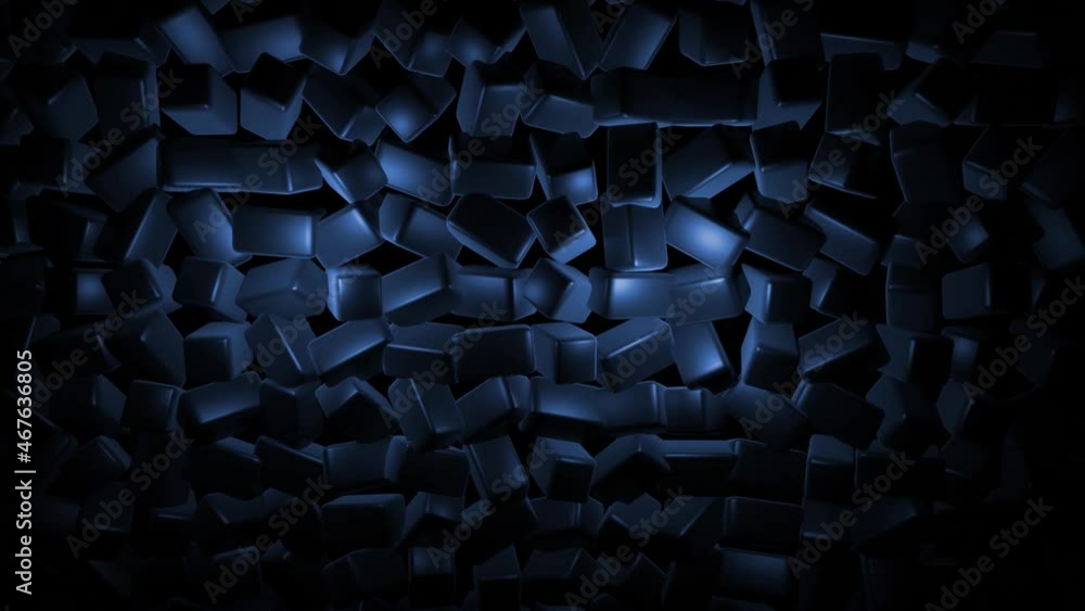 Poster 4k looped geometric background with neon light, multi color blocks like light bulbs with blue light.