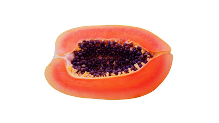 Ripe papaya cut in half isolated on white background (With Clipping Path).