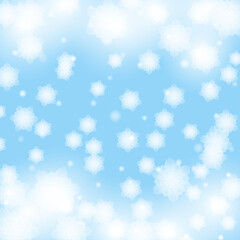 Abstract winter background with snowflakes and ice on blue color. Vector illustration of design elements for greeting cards, posters, wallpaper, surface, web design, textile, decor, print.