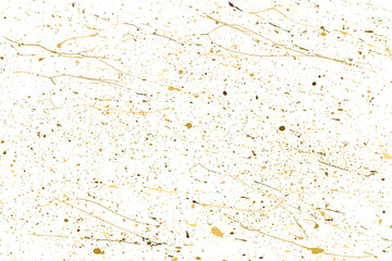 Abstract Splashes Gold Isolated on White. Golden Glitter Texture. Amber Particles Color. Celebratory Background. Design Element. Digitally Generated Image. Vector Illustration, EPS 10.