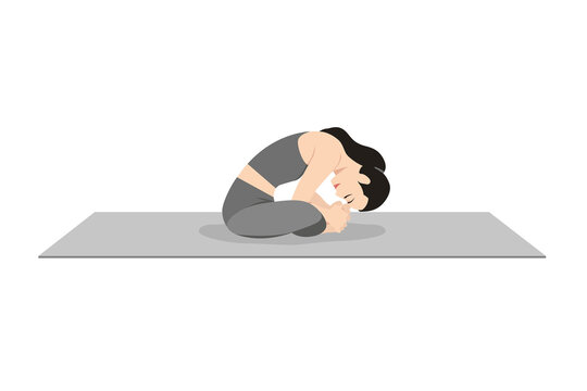 Bound Angle Bend Pose, Beautiful girl practice Baddha Konasana. Young attractive woman practicing yoga exercise. working out, black wearing sportswear, grey pants and top, indoor full length, calmness