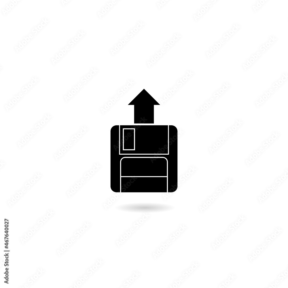 Poster floppy disk for computer data storage icon with shadow isolated on white background