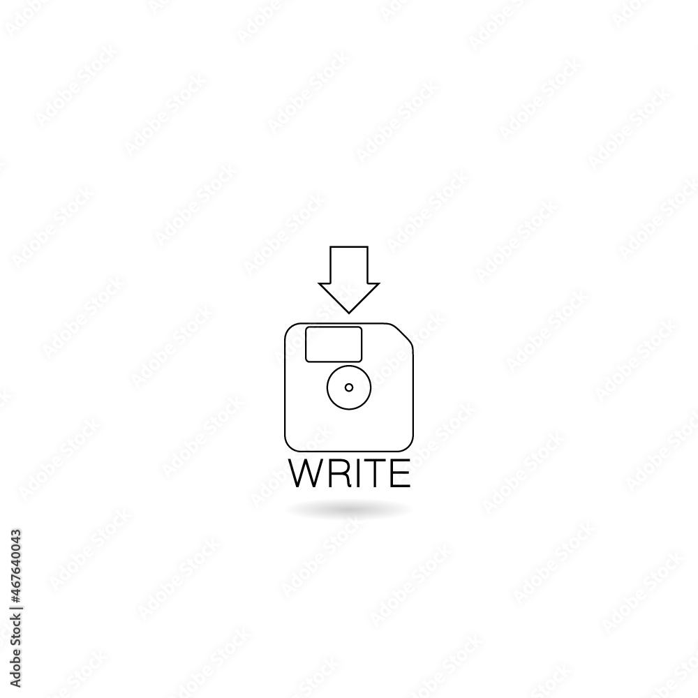Poster floppy disk for computer data storage icon with shadow isolated on white background