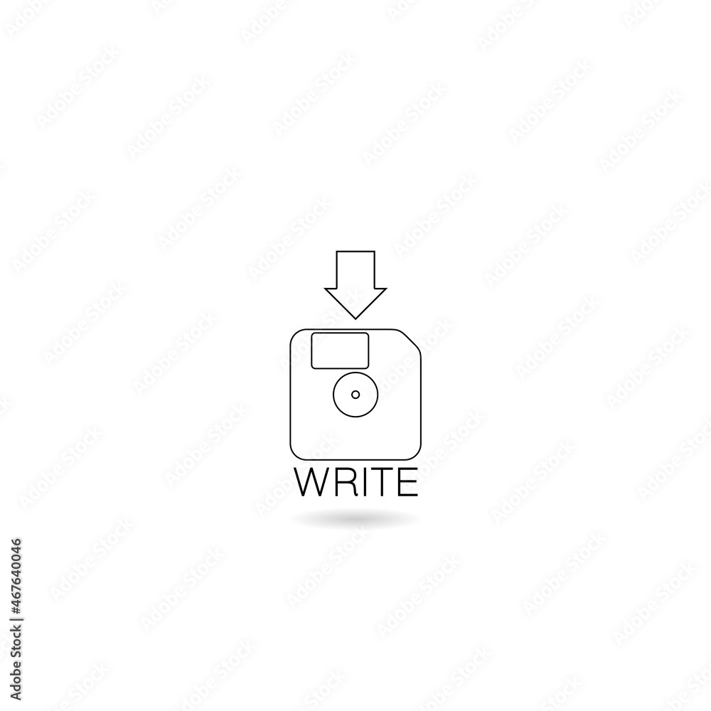 Poster floppy disk for computer data storage icon with shadow isolated on white background