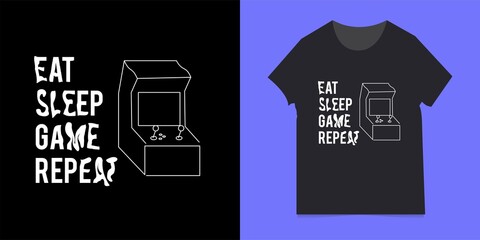 T-shirts and clothes in trendy design style with gamepad, typography. can be applied in the form of t-shirts, posters and other print media