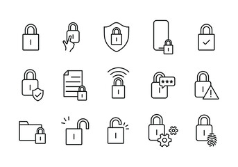 collection set of various icons related to security lock manager. editable stroke line that is suitable for ui ux design of finance apps.