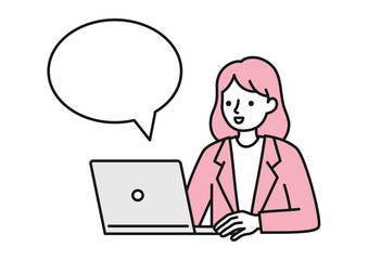 パソコンを操作するスーツを着た会社員の女性のイメージイラスト素材