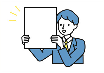 ボードを持って発表するスーツを着た男性のイメージイラスト素材