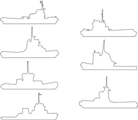 Tugs. Port ships. Vector. Set.