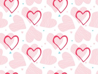 Heart seamless pattern. Abstract pink background for Valentine's Day, wedding, birthday. For textile, wrapping paper, wallpaper, cover design in trandy collage style