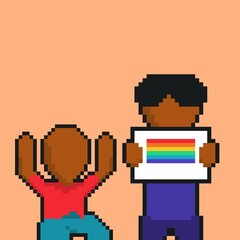 A two gay person holding LGBT Gay flag symbol