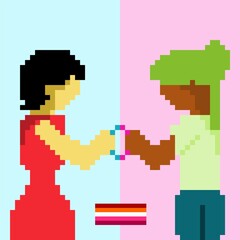 Two of Lesbian girls in pixelated and the community flag