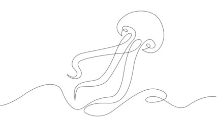 Ocean sea jellyfish.Set of sea ocean elements.One continuous line .One continuous drawing line logo isolated minimal illustration.