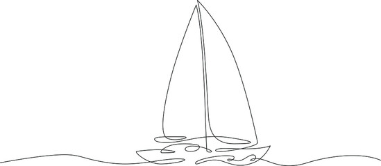 Marine ship sailing yacht.Set of sea ocean elements.One continuous line .One continuous drawing line logo isolated minimal illustration. - obrazy, fototapety, plakaty