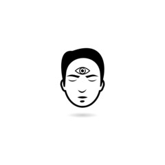 Man with third eye icon with shadow isolated on white background
