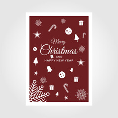 Merry christmas and happy new year red background, holiday decoration card design.