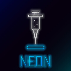 Glowing neon line Syringe icon isolated on black background. Syringe for vaccine, vaccination, injection, flu shot. Medical equipment. Colorful outline concept. Vector