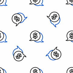 Line Coin money with dollar symbol icon isolated seamless pattern on white background. Banking currency sign. Cash symbol. Colorful outline concept. Vector