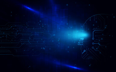 Artificial intelligence. Human head outline. Futuristic technology and engineering concept. virtual space technology