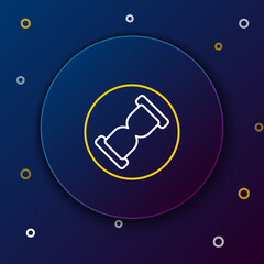 Line Old hourglass with flowing sand icon isolated on blue background. Sand clock sign. Business and time management concept. Colorful outline concept. Vector