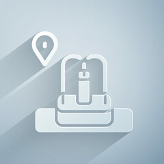 Paper cut Location with fountain icon isolated on grey background. Paper art style. Vector