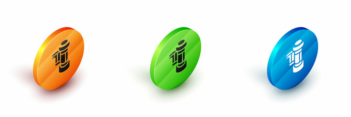 Isometric Camera vintage film roll cartridge icon isolated on white background. 35mm film canister. Filmstrip photographer equipment. Circle button. Vector