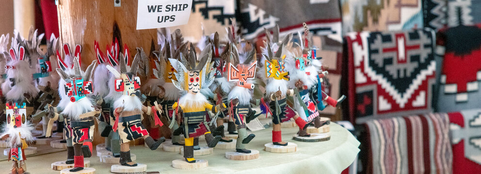 MONUMENT VALLEY, USA - JUNE 25, 2018: Navajo souvenirs in a shop. The Monument Valley is a famous tourist attraction