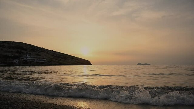 Matala beach in Greece on Crete island. Rock with an ancient cave city