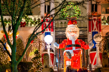DYKER HEIGHTS, NY  - DECEMBER 6, 2018: Santa puppet and Christma