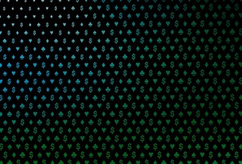 Dark blue, green vector pattern with symbol of cards.