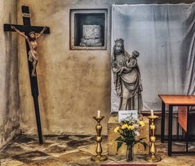 Gothic Madonna and Crucifix in Church in Falkenstein Lower Austria