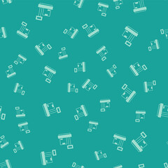 Green Scale with cardboard box icon isolated seamless pattern on green background. Logistic and delivery. Weight of delivery package on a scale. Vector