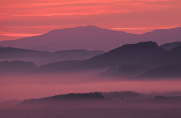Foothills of the Balkan mountains at dawn