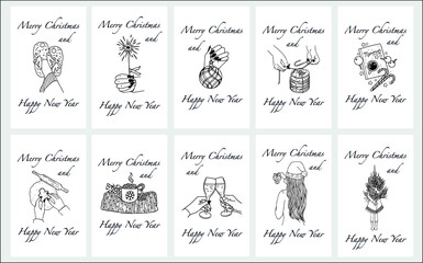 Obraz na płótnie Canvas Christmas postcards set of hand drawn vector illustrations collection