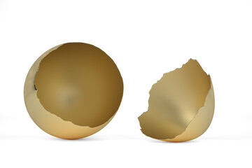 Gold luxury easter egg open Isolated On White Background, 3D rendering. 3D illustration. - 467650245