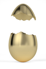 Gold luxury easter egg open Isolated On White Background, 3D rendering. 3D illustration. - 467650250