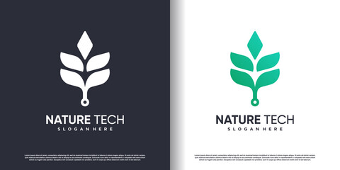 Nature tech logo template Premium Vector
