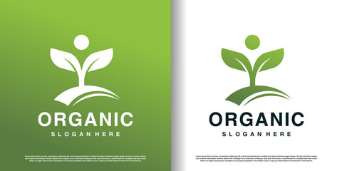 Organic logo template with growing concept Premium Vector